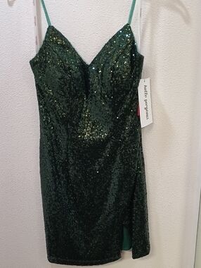 Hello Gorgeous Emerald Green Sequin Mini Dress with Spaghetti Straps
